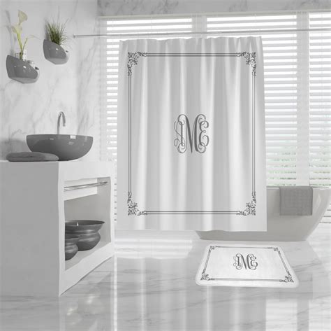 Custom Monogram Shower Curtain Vintage Border Custom Etsy Shower