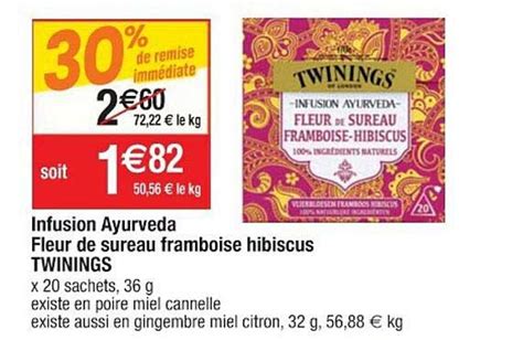 Promo Infusion Ayurveda Fleur De Sureau Framboise Hibiscus Twinings