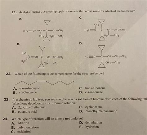 Solved Ethyl Methyl Dicyclopropyl Hexene Is The Correct