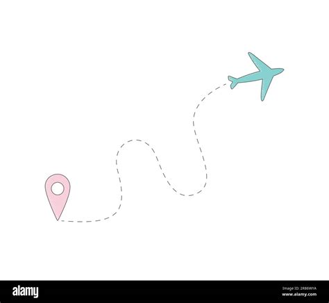 Cute Vector Airplane Dotted Flight Route Aircraft Tracking Dash Line