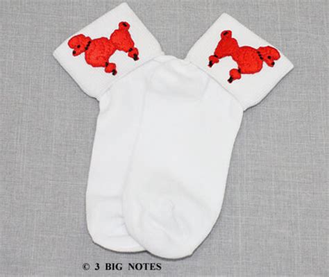 New Girls White Bobby Socks With Red Poodles For Poodle Skirt Costume