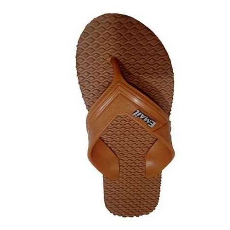 Tan Regular Men Rubber Hawai Slipper Design Pattern Aqua Pressure