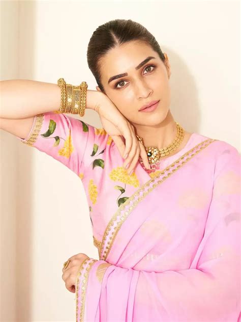 Kriti Sanon Stuns In A Pretty Pink Saree With A Floral Blouse See Pics