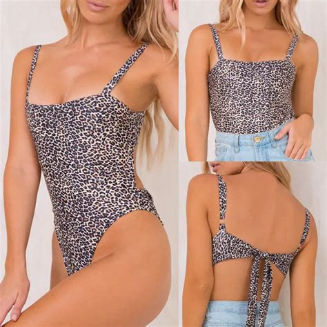 Thefound Leopard Jumpsuit Womens Bodycon Bodysuit Backless Leopard