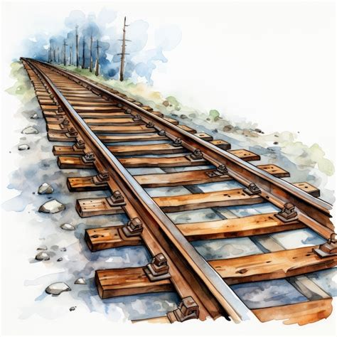 Premium AI Image | Watercolor Clipart Train Tracks Leading into the ...