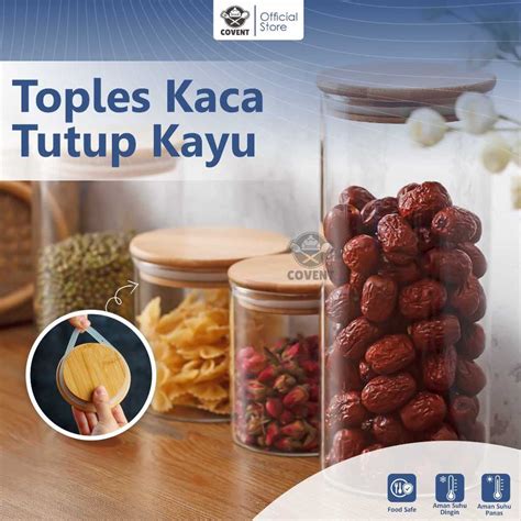 Jual Toples Kaca Tutup Kayu Multifungsi Kedap Udara Aesthetic Shopee