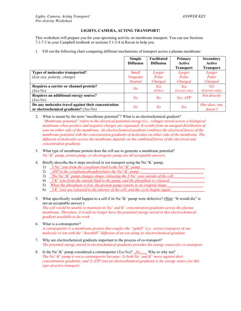 30 Cell Membrane And Transport Worksheet Biology Answer Key