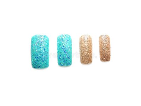 Glitter Nail Art on Artificial Nails Stock Photo - Image of sample ...