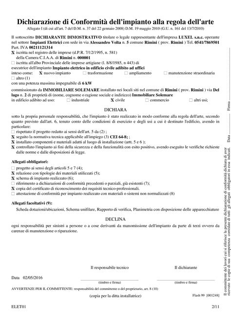 Dichiarazione di Conformità Modulistica in base al DM 37 08