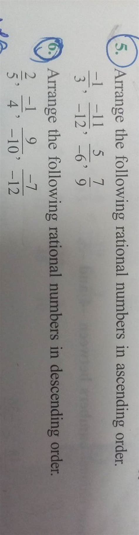 5 Arrange The Following Rational Numbers In Ascending Order 31 1211