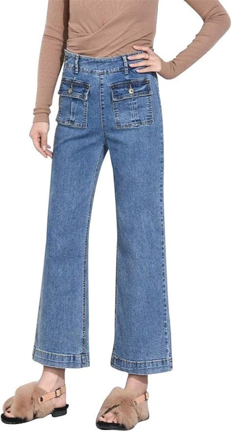 Jeans Damen Weite Hosen High Waist Schlaghose Mit Tasche Classic