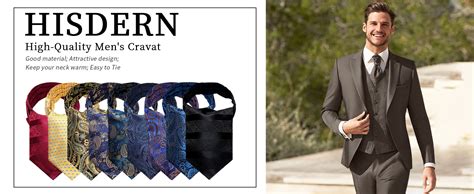 HISDERN Black Cravat For Men Silk Paisley Cravats And Handkerchief