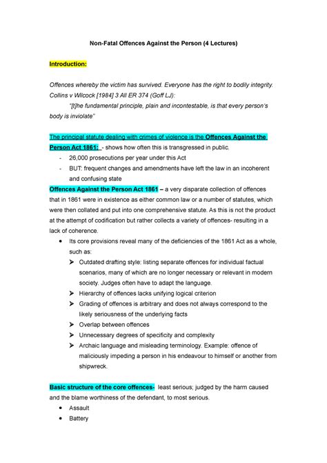 Case List Non Fatal Offences 1 55 Non Fatal Offences Against The