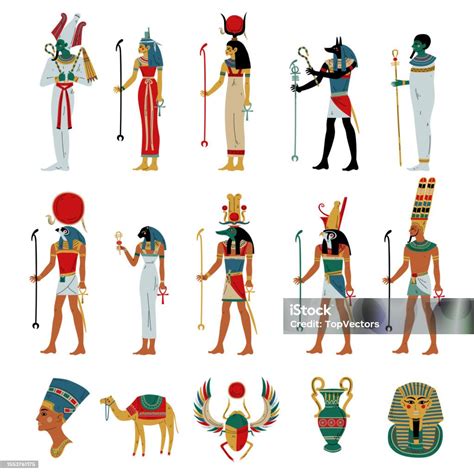 Ensemble De Dieux Et Déesses Égyptiens Osiris Horus Ra Hathor Ptah