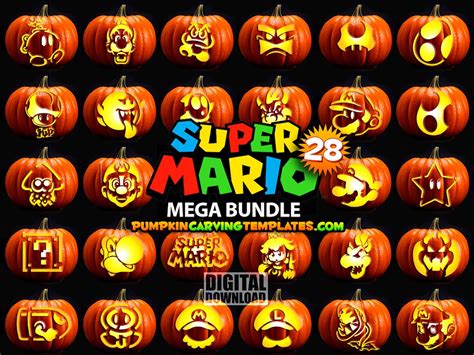 PUMPKIN CARVING STENCIL Template Mega Bundle 28 Super Video Game Instant Digital Download Print ...