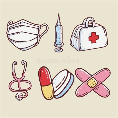 ícono De Doodle De La Mano Con Tema Del Hospital Stock de ilustración