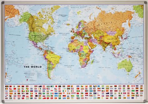 World Maps International Political Wall Map Large Magnetic Board Framed With Flags Map And