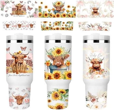 Amazon UV DTF Cup Wrap Transfer 6 Sheets Highland Cow Sunflower