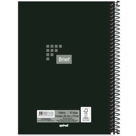 Caderno universitário capa dura 1x1 80 folhas sem pauta Brief Preto