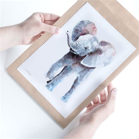 Baby Elephant Watercolor Print, Baby Nursery Prints by Luke Kanelov