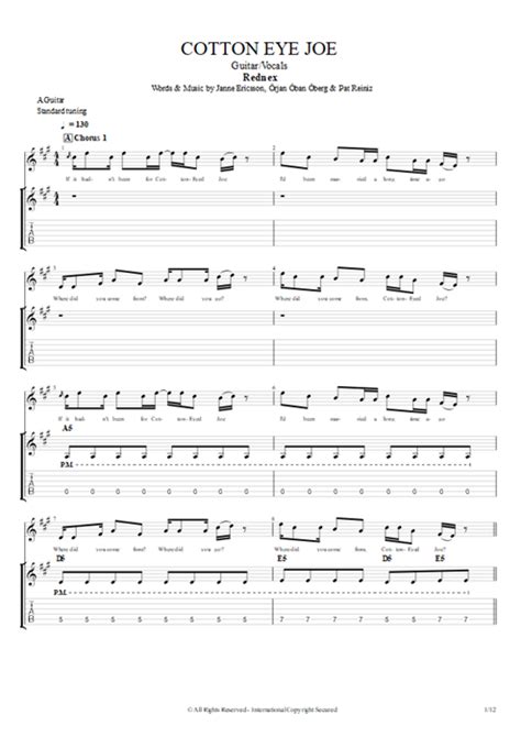 Cotton Eye Joe Tab By Rednex Guitar Pro Guitarvocals Mysongbook