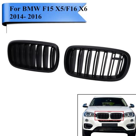 1 Pair Matte Black Front Kidney Grille Double Line Slat Grill Lattice