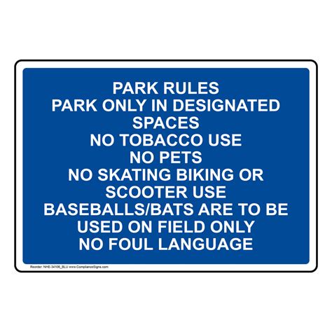 No Smoking Skating Sign - Park Rules Park Only In Designated Spaces