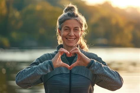 An Image Of A Woman Making A Heart With Her Hands Premium AI