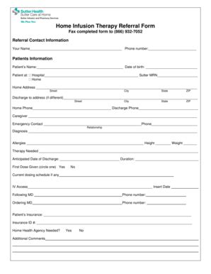 Fillable Online Suttercareathome Home Infusion Therapy Referral Form