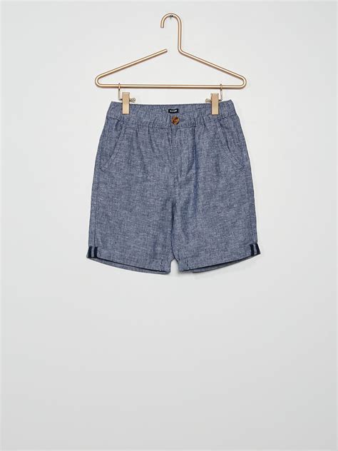 Bermudas Rectas De Lino Azul Cambray Kiabi 5 00