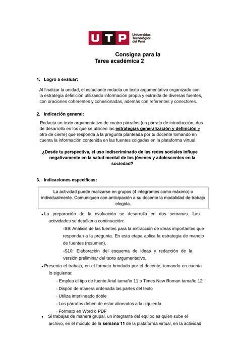 Tarea Académica 2 Consigna para la Tarea académica 2 1 Logro a