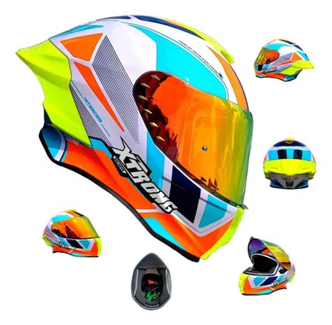 Casco Para Moto Blanco Amarillo Deportivo Certificado Xtrong Meses