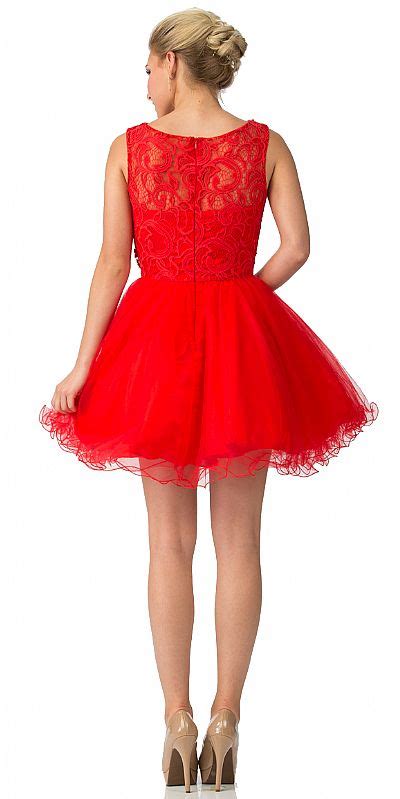 Beaded Lace Bust Mesh Babydoll Skirt Short Dress S6178