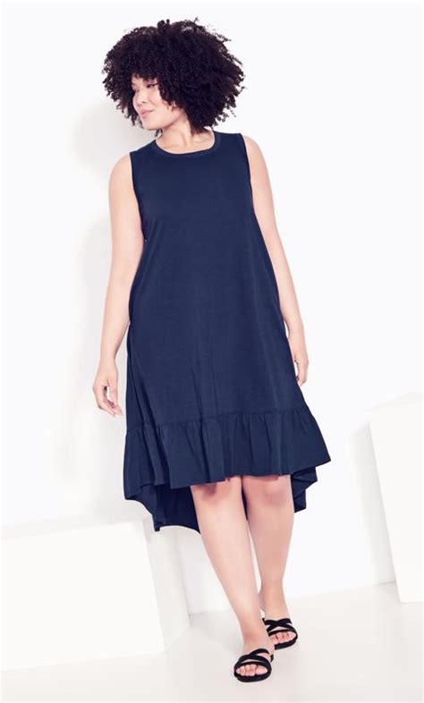 Evans Navy Blue Frill Dipped Hem Shift Dress Evans