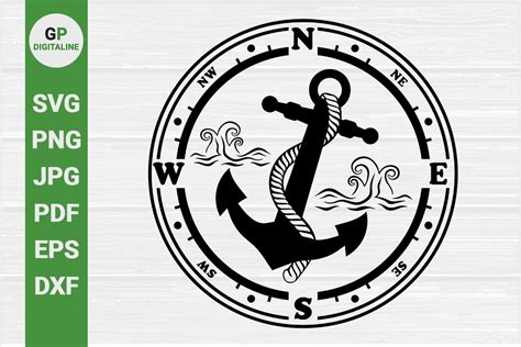 Navy Anchor Compass Rope Nautical SVG Graphic By GPDigitalines