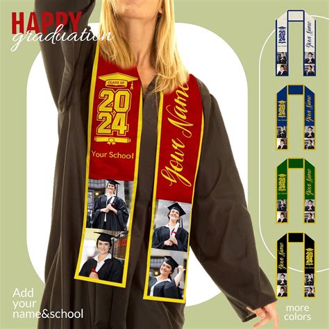 Custom Graduation Stole Personalized Stole Class Of 2024 Customized Text Sashes With Photo