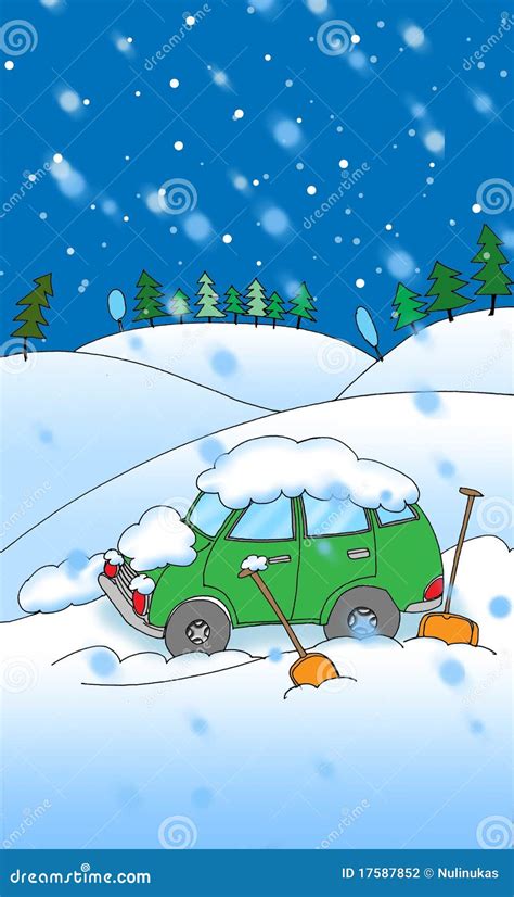 Car in snow cartoon stock illustration. Illustration of concept - 17587852