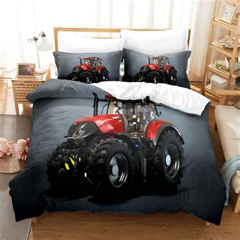 Housse De Couette Tracteur Rouge Parure De Lit Personnes Avec