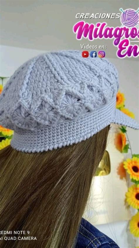 Boina Con Visera Tejida A Crochet En Punto Bavarian O Rombos En