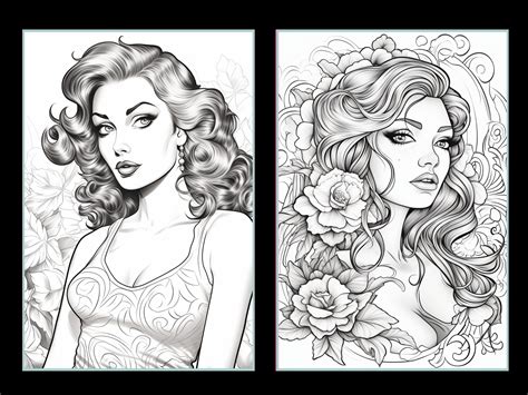 101 Pin Up Girl Printable Anime Pin Up Girls Coloring Pages Grayscale Adult Coloring Book Pdf