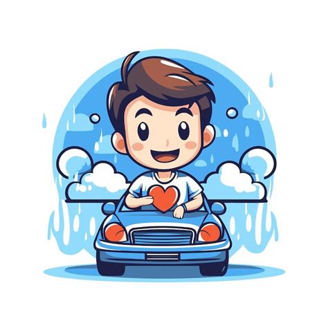 Premium Vector Cute Boy Driving A Car With Heart In His Hand Vector