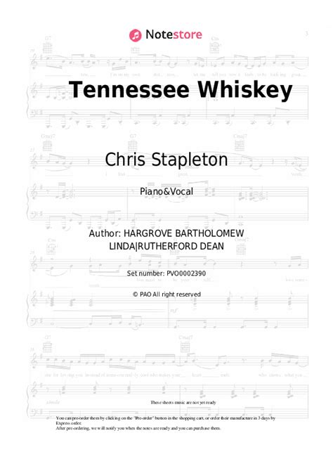 Tennessee Whiskey piano sheet music and voice Chris Stapleton in Note ...