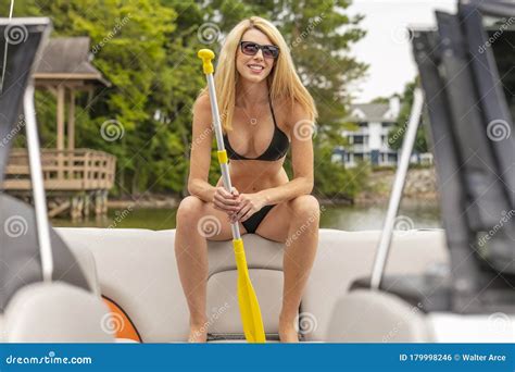 Beautiful Bikini Model Relaxing On A Boat Stock Photo Image Of