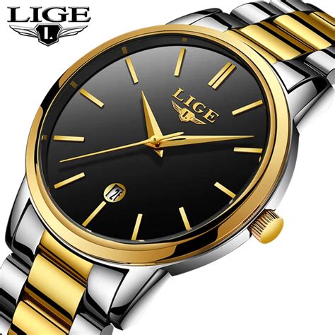 Lige Mens Watches Top Brand Luxury Gold Fashion Sport Quartz Watch Men Full Steel Business