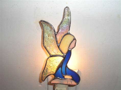 Lt Stained Glass Blue Fairy Angel Night Light Lamp Made With