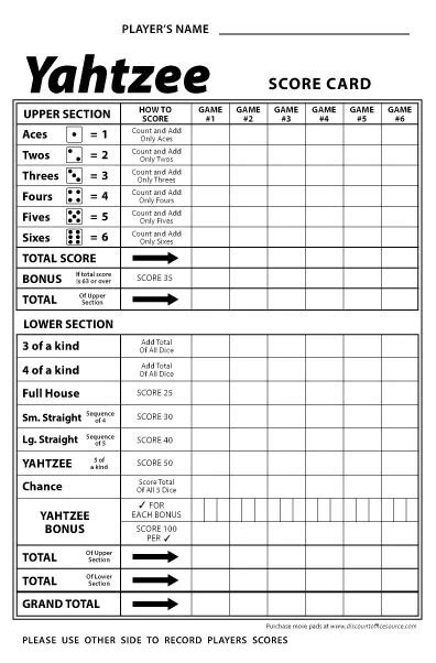 Yahtzee Score Card Print Ready File Yahtzee Scoresheet 44 Off