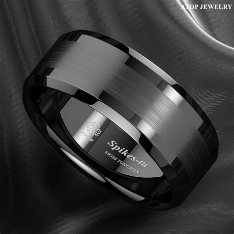 86mm Atop Brushed Center Black Tungsten Carbide Ring Wedding Band Mens Jewelry Ebay