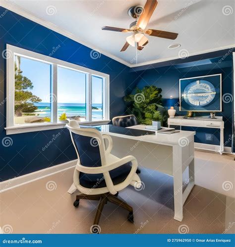 11 A Coastal Inspired Home Office With A White Desk A Blue Accent Wall