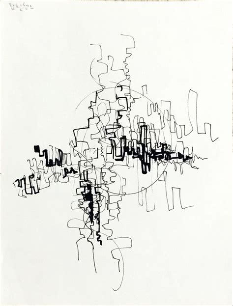 An Abstract Black And White Drawing On Paper With Lines In The Middle