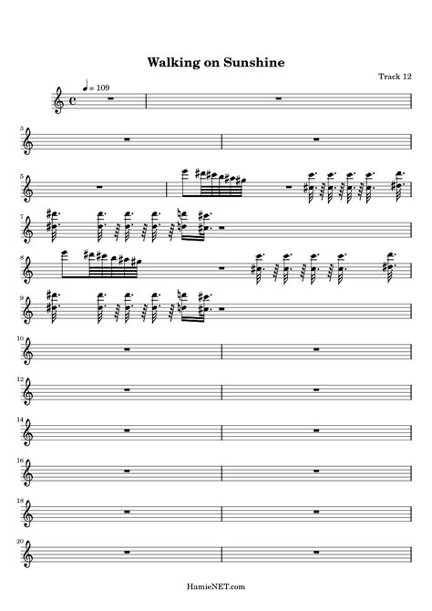 Walking On Sunshine Sheet Music Walking On Sunshine Score Hamienet